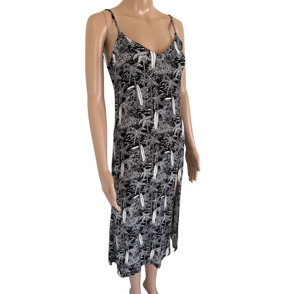 Reformation Slip Crimini Midi Dress 2 Black White Palm Tree Surfboard Slit - Picture 2 of 7